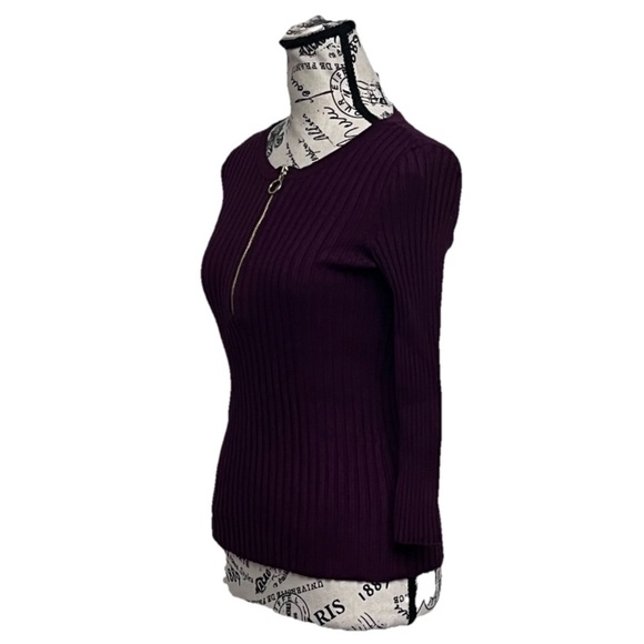 Vintage Y2K INC Purple Ribbed Half Zip Sweater PM | Slim Fit Cropped Knit Forest - Picture 3 of 11